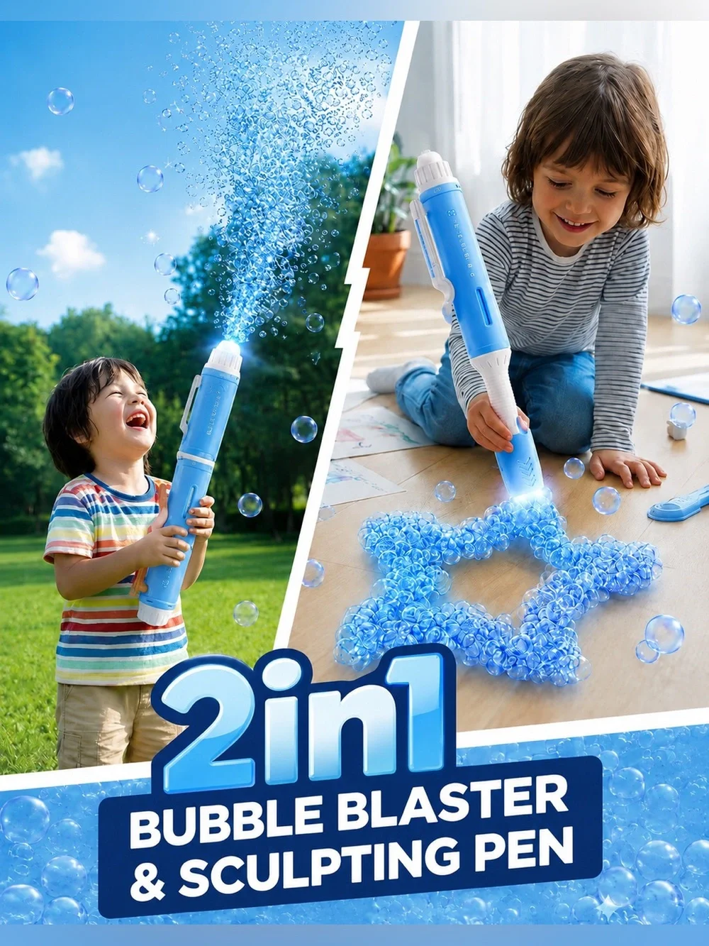 Magic Bubble Pen Bath Toy for Kids - Blue